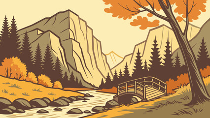 Autumn Mountain Valley Vector Illustration  © Chamok Chandra