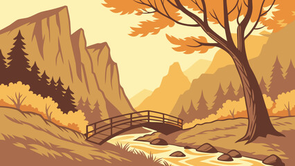 Autumn Mountain Valley Vector Illustration  © Chamok Chandra