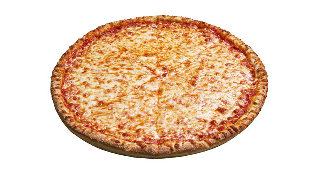 Whole cheese pizza with golden crust and melted mozzarella