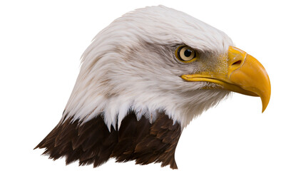 Fototapeta premium Bald eagle head profile with white feathers and yellow beak