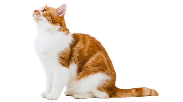 Orange and white tabby cat sitting and looking up