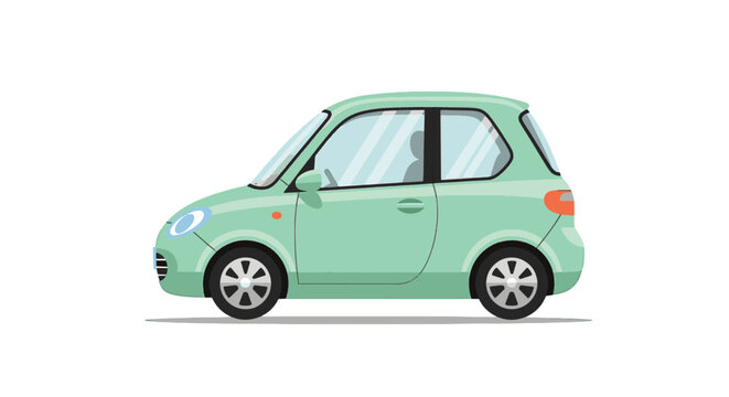 Mint green small compact car vector illustration, side profile view of a modern subcompact hatchback city vehicle isolated on white background, flat digital design graphic asset.