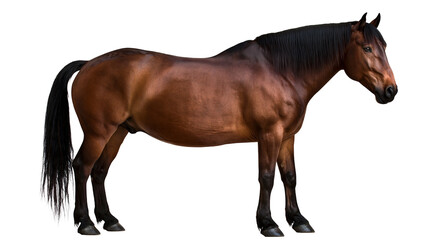 Brown horse with black mane and tail standing profile view © Femke