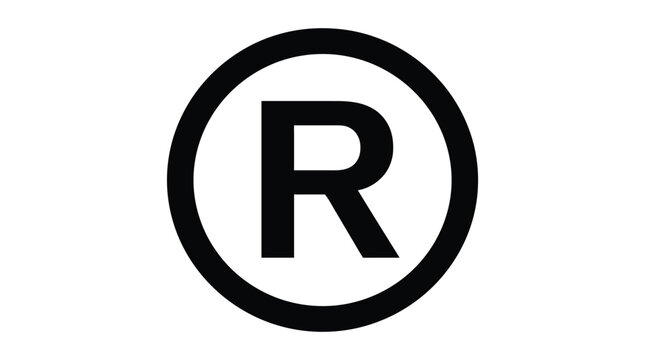 A bold black registered trademark symbol vector illustration featuring a clean minimalist circular icon design