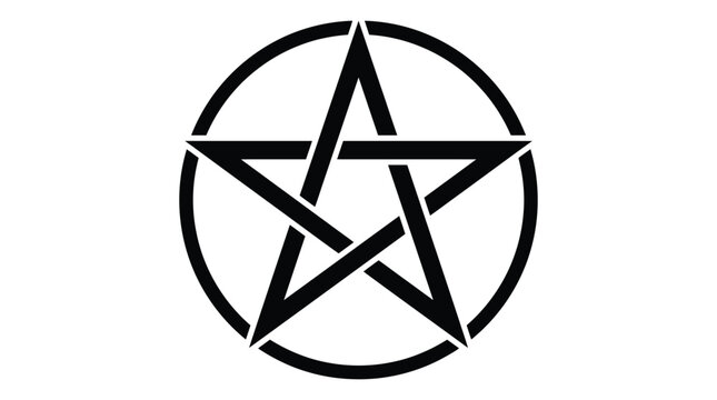 Minimalist black and white pentagram vector illustration featuring a bold star enclosed in a circle