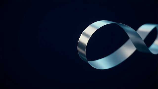 Silver infinity symbol loop on dark background with copy space