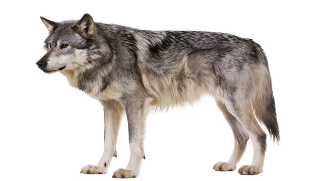 Gray wolf standing profile view