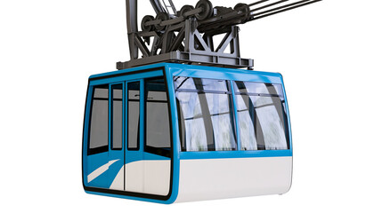 Blue and white gondola cabin with metal structure © Femke