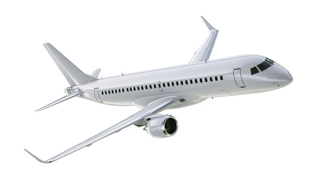Modern white jet airplane with swept wings and winglets