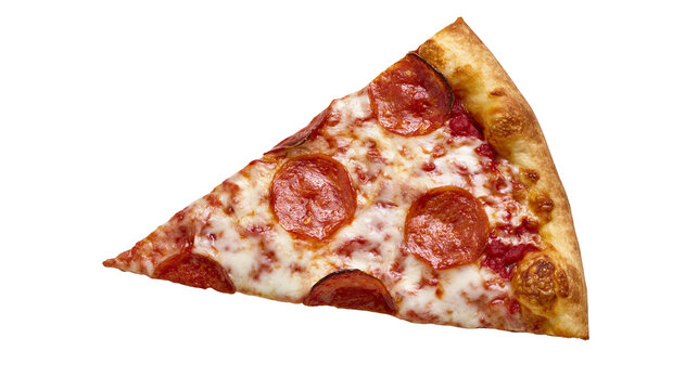 Pepperoni pizza slice with melted cheese and golden crust