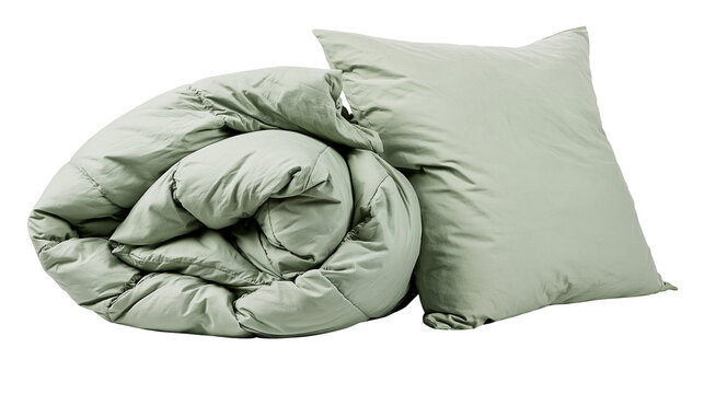 Rolled duvet and pillow set, sage green fabric