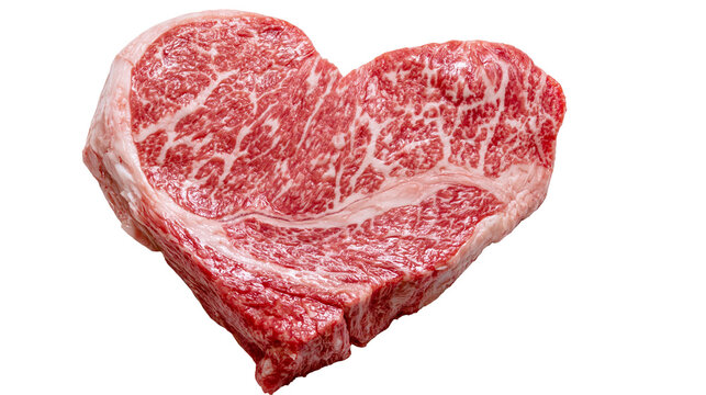 Heart shaped marbled raw beef steak