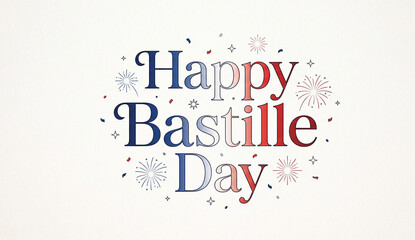 Bastille Day Typography with French Flag Colors on White Background