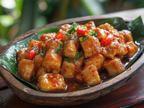 Spicy cubes of savory food