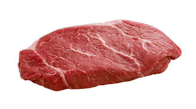 Raw beef steak with visible marbling and fat cap
