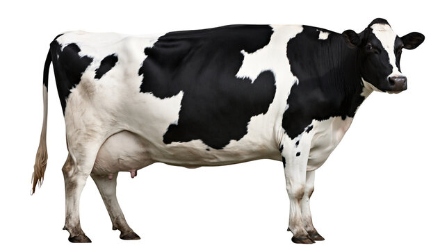 Black and white Holstein Friesian cow standing profile view