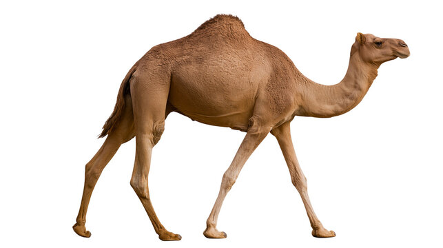 Dromedary camel with one hump walking side view