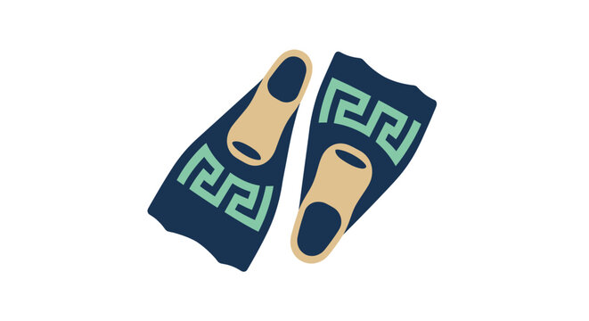 Pair of Blue and Tan Greek Key Pattern Fins.