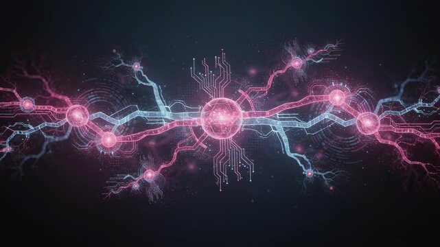 Firefly glowing through vibrant digital circuits pulsing with colorful energy and futuristic light patterns