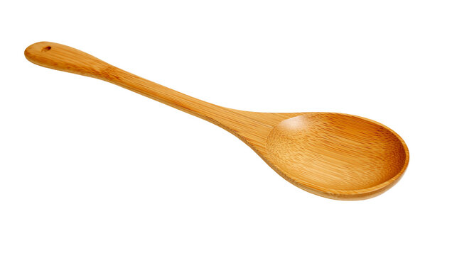 Wooden bamboo serving spoon with hole in handle