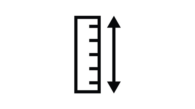 Minimalist black and white vector illustration of a vertical ruler icon with double sided arrows