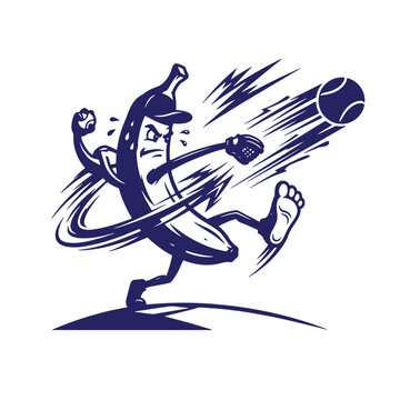 Angry banana baseball player character pitching a ball with baseball character throwing competition humanized aggressive illustration training exercise