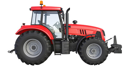 Red modern tractor with large wheels and cabin © Femke