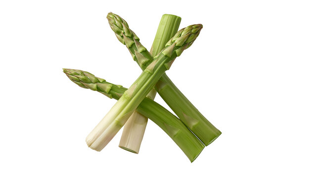 Green asparagus spears with white bases crossed