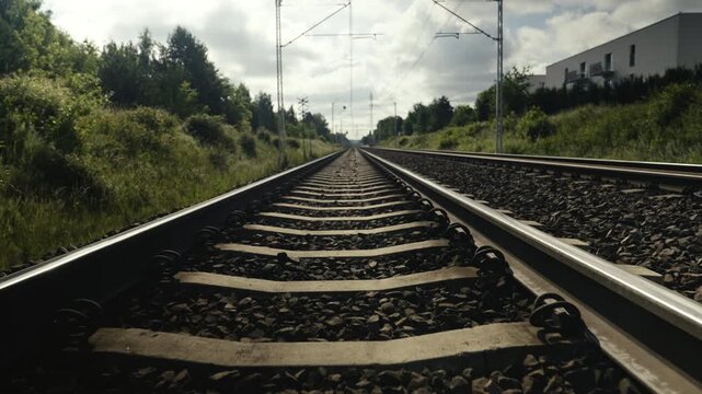 Empty train tracks vanishing on the horizon