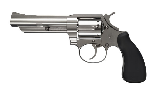 Shiny metal revolver handgun with black grip
