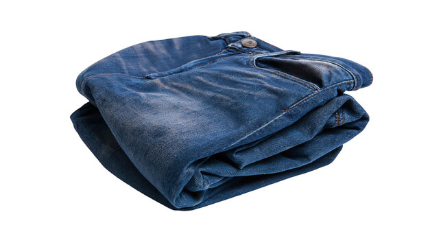 Folded blue denim jeans with button closure