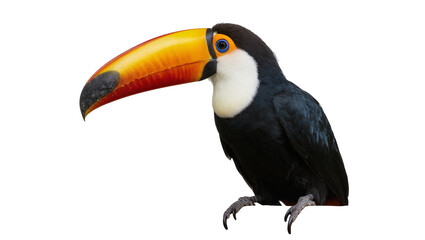 Fototapeta premium Toucan bird with large colorful beak and white chest