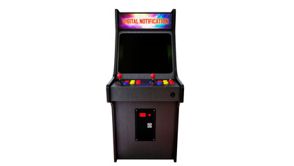 Vintage arcade game cabinet with joysticks and colorful buttons © Friedrich
