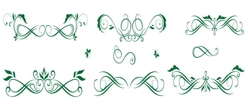 Ornate set of vintage floral elements featuring vector ornaments, swirls, and Victorian scrolls for elegant tattoo art illustration and decorative border frame design