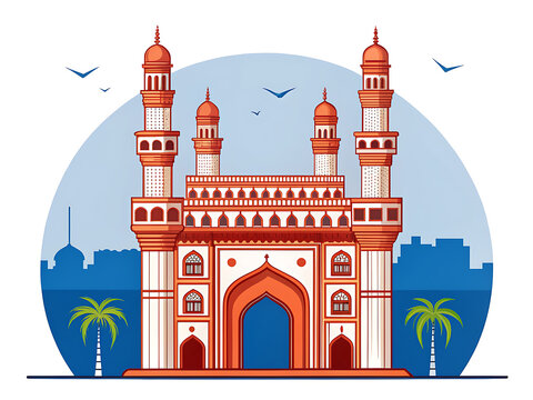 Minimal vector illustration of Charminar Hyderabad, modern vector style