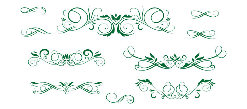 Ornate set of vintage floral elements featuring vector ornaments, swirls, and Victorian scrolls for elegant tattoo art illustration and decorative border frame design