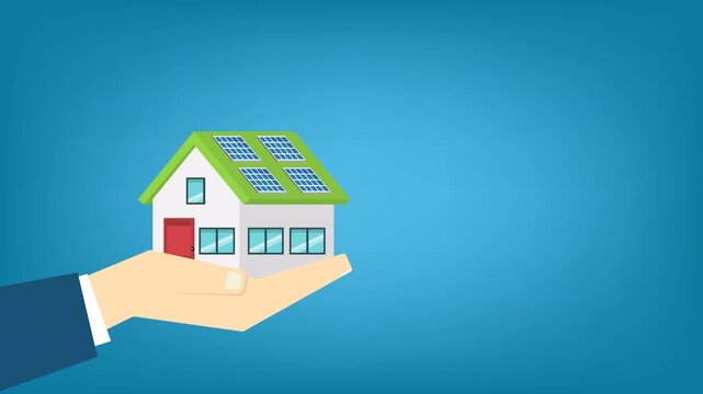 Animation of an eco-friendly house featuring solar panels on its roof