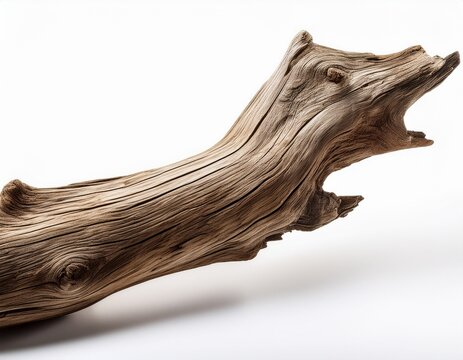 smooth weathered driftwood branch isolated on white background