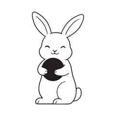 Fototapeta premium Rabbit Silhouette Holding Object Black And White Line Art