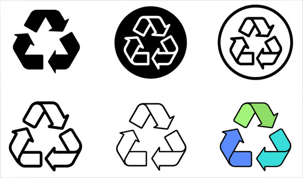 Recycling Symbol Icon Set Collection with Filled, Outline and Color Variations &ndash; Eco Waste Management Vector Pack