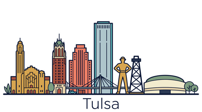 Tulsa skyline minimalist vector illustration with landmark buildings