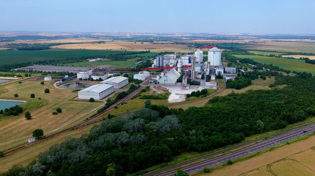 Drone Aerial Video of Complete Sugar Factory Complex in Farmland