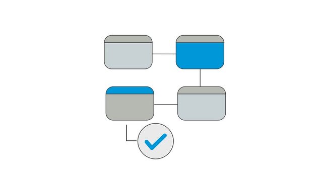 Organizational Flowchart Element: A simplified digital illustration depicts a segment of a flowchart or organizational structure, highlighting selected nodes and a confirmation checkmark.
