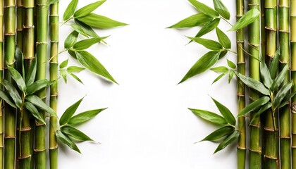 Naklejka premium bamboo frame with leaves isolated on white background