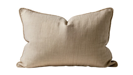 Textured beige lumbar pillow with rope trim, isolated on transparent background © Iura