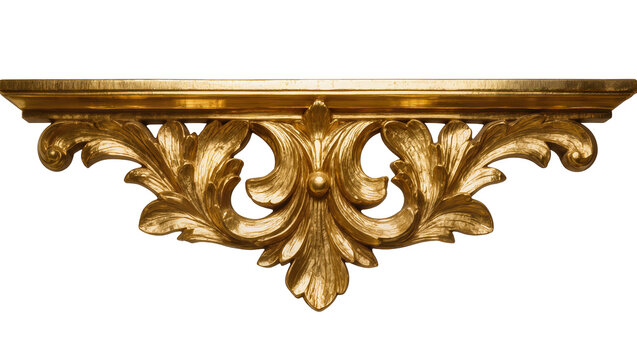 Ornate golden carved decorative shelf bracket with acanthus leaves