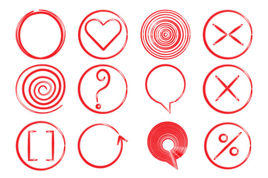 Red circle symbols vector set with hand drawn correction marks and feedback icons