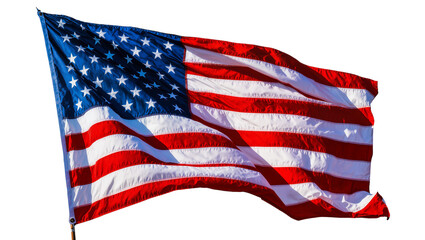 Fototapeta premium Waving American flag with stars and stripes, isolated on transparent background