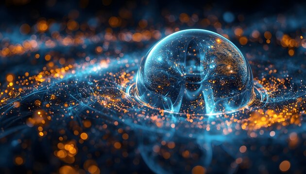 Abstract digital sphere with glowing data particles representing artificial intelligence optimization and advanced neural network connectivity processing