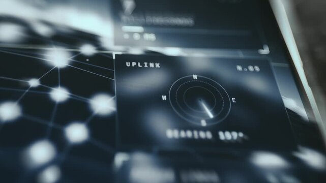 Futuristic HUD interface featuring a digital compass and navigation data